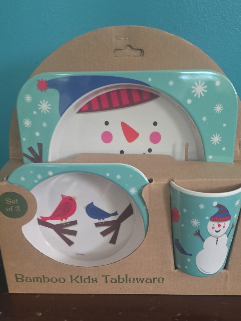 Kids Bamboo Tableware Set with Snowman & Birds